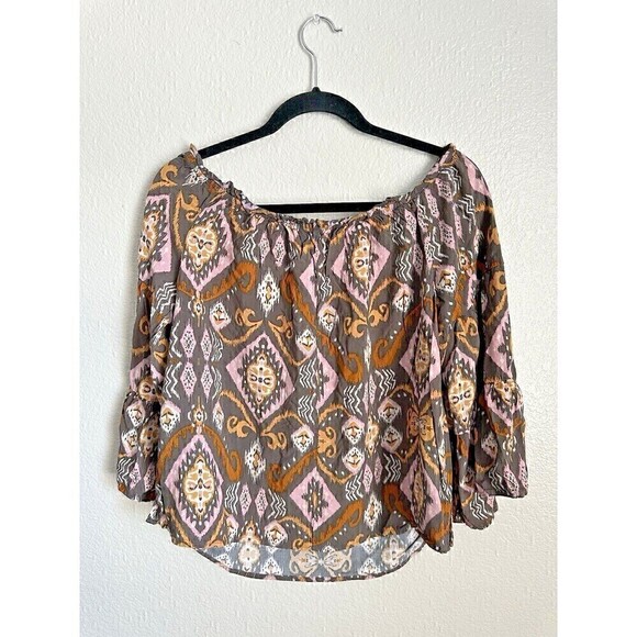 Savanna Jane Blouse Womens Size Large Bohemian Aztec Off Shoulder Peasant Top - Picture 2 of 6